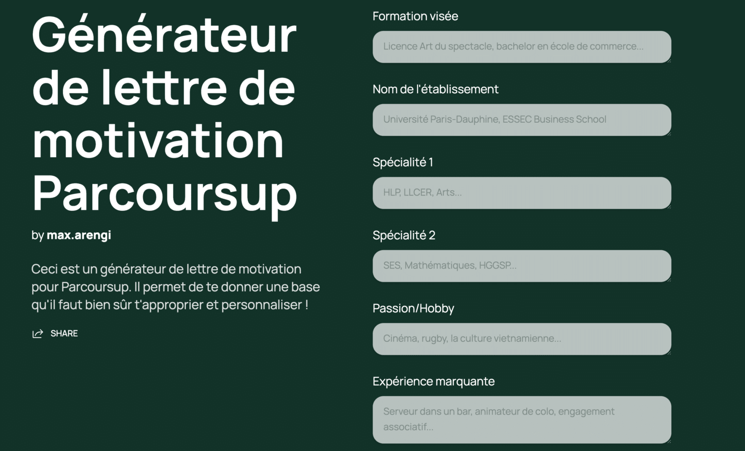 Découvre notre générateur de lettre de motivation Parcoursup