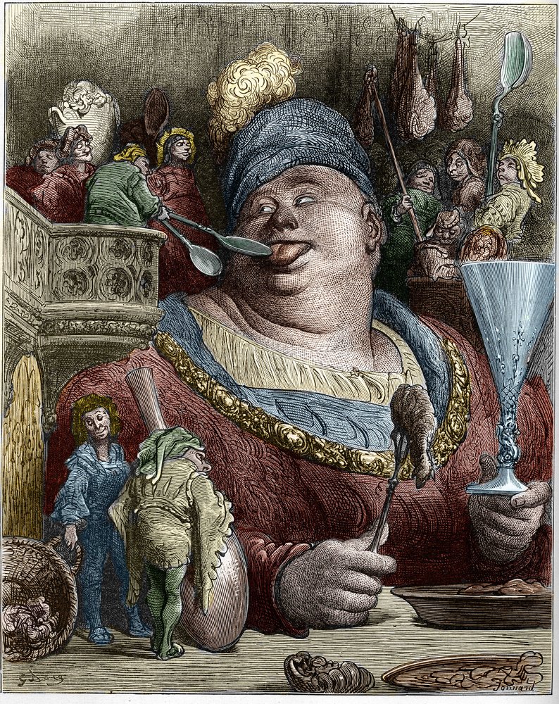Gargantua, personnage des romans de François Rabelais (1494-1553), écrivain français. Illustration de Gustave Doré (1832-1883).