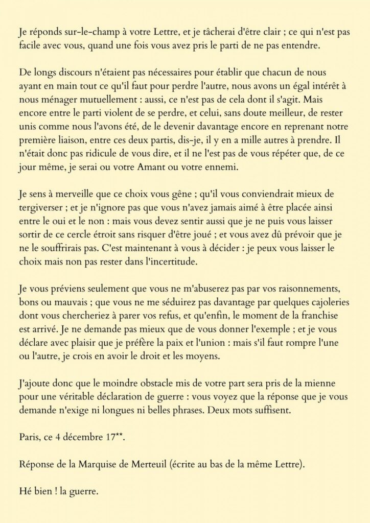 commentaire de texte les liaisons dangereuses choderlos de laclos 