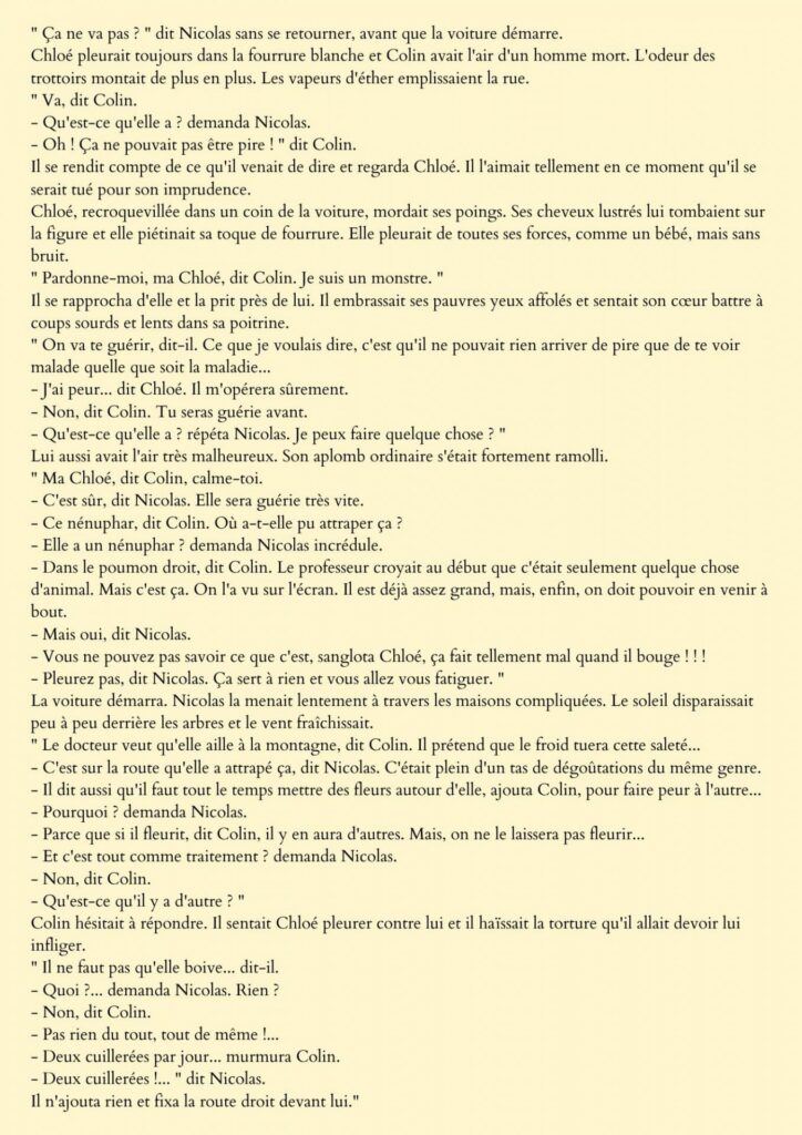 exemple commentaire de texte l'écume des jours Boris vian 