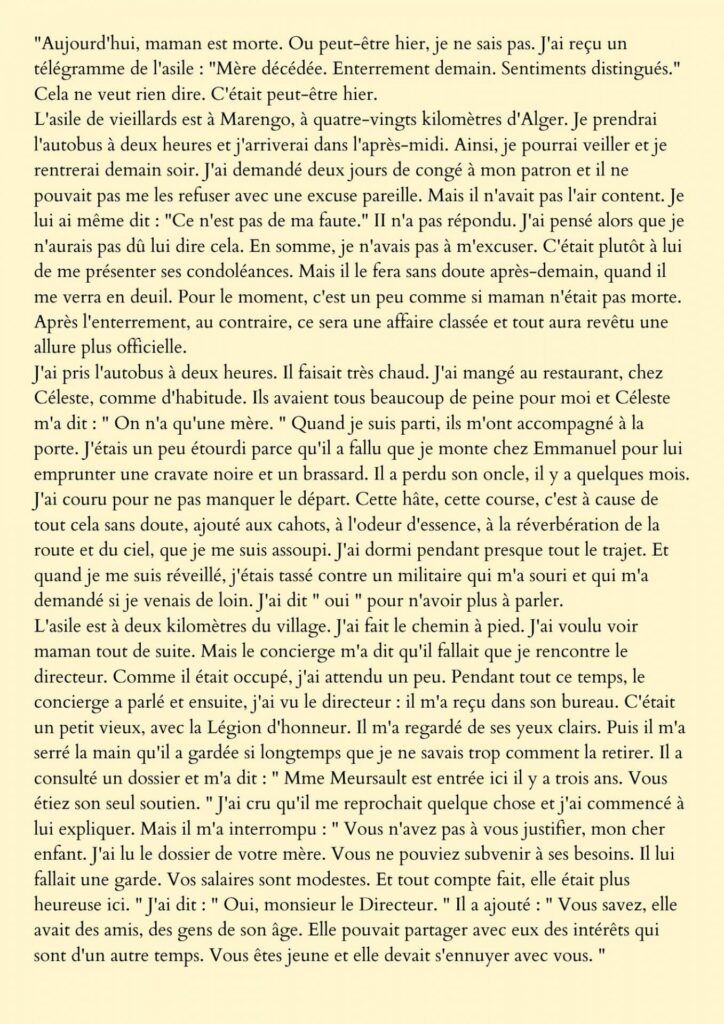 exemple commentaire de texte étranger Albert camus 