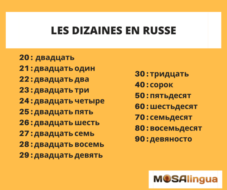dizaines en russe 