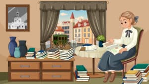 une femme lit un livre sur les faux amis les plus fréquents entre l'allemand et le français