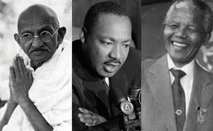 Ghandi, Martin Luther King et Nelson Mandela