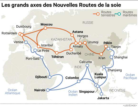 grands axes des Nouvelles Routes de la soie