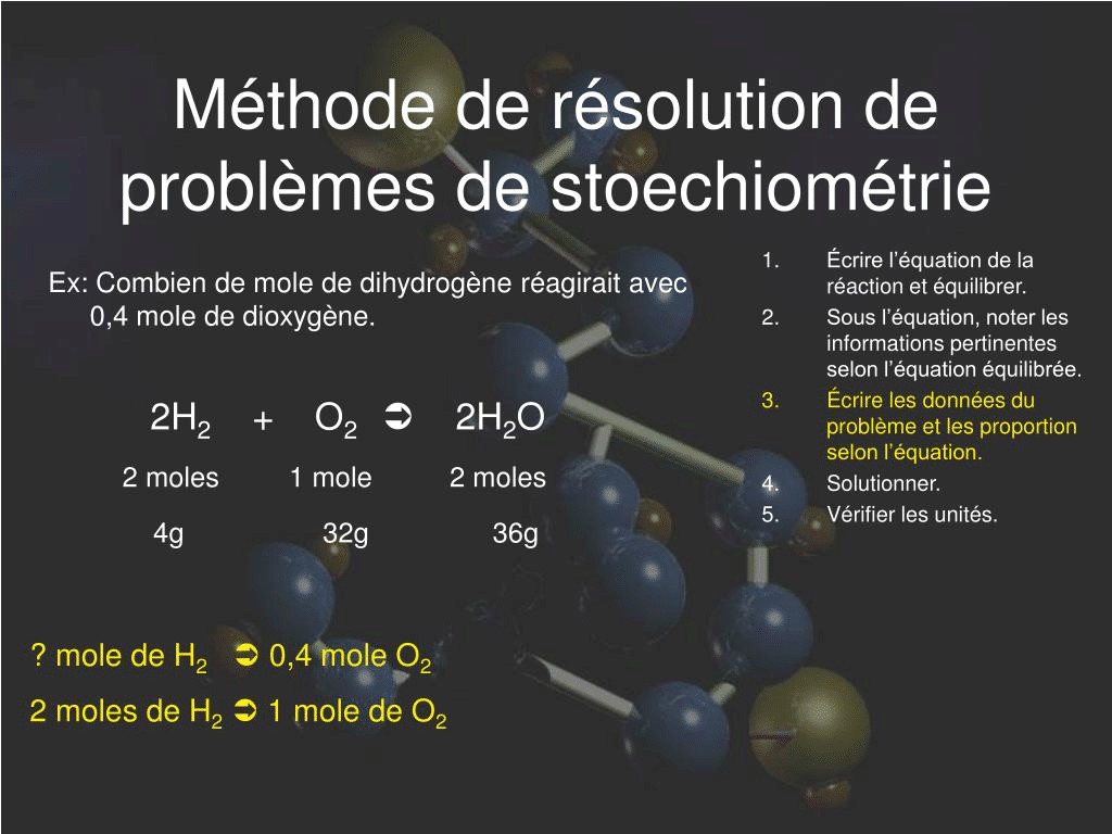 méthode de résolution de problèmes de stoechiométrie