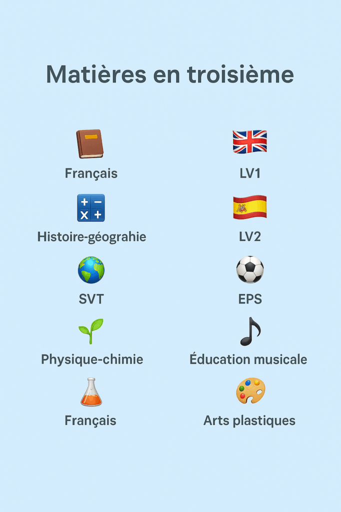 emploi du temps matière troisième 
