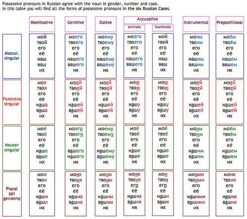 pronoms possessifs en russe